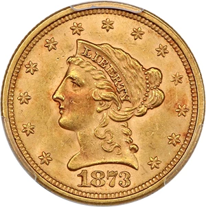 image for: 1873 $2 1/2 PCGS MS62 (Open 3)