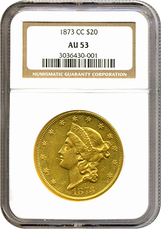 image for: 1873-CC $20  NGC AU53 