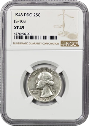 image for: 1943 25c NGC XF45 (Doubled Die Obverse, FS-103)