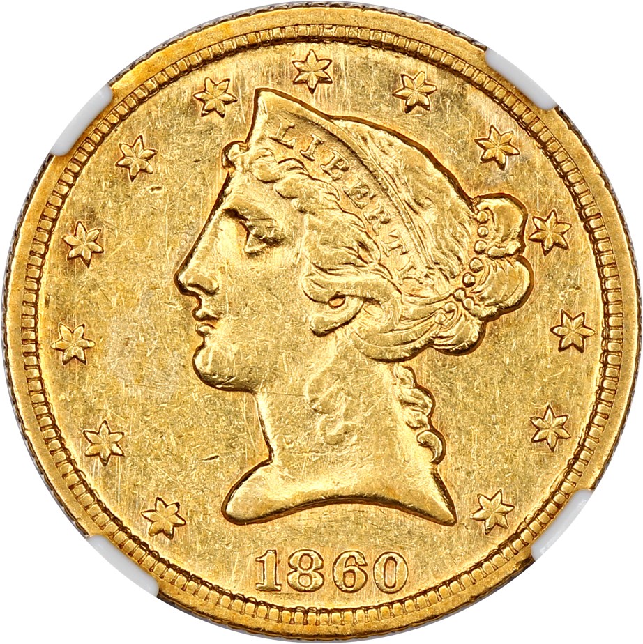 image for: 1860-C $5 NGC AU55