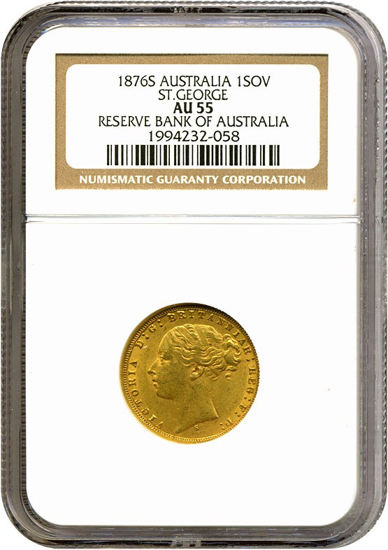 image for: Australia: 1876-S Sov St.George (KM-7) NGC AU55 
