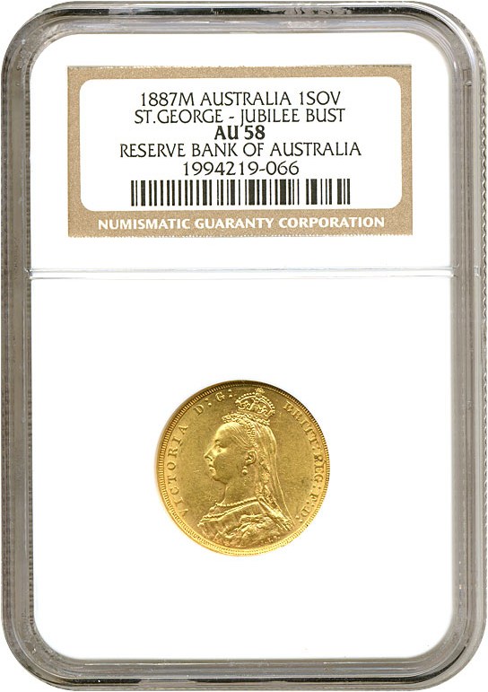 image for: Australia: 1887-M Sov Jubilee Head (KM-10) NGC AU58 