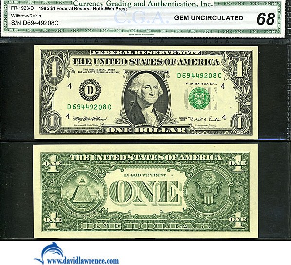image for: Fr.1923D 1995 $1 Web press. Washington, DC CGA Gem CU68  [D69449208C]