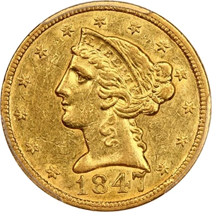 image for: 1847-C $5 PCGS AU58