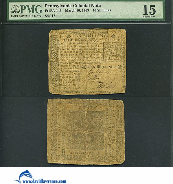 image for: Pennsylvania: Fr.PA143 1769 10s 10-Mar PMG F15  [17]