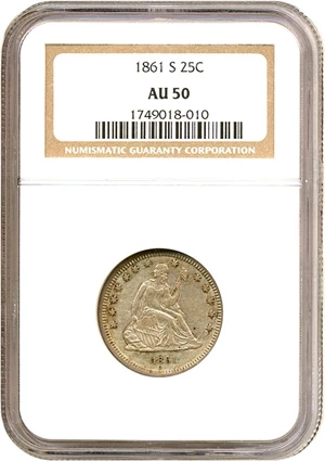 image for: 1861-S 25c NGC AU50