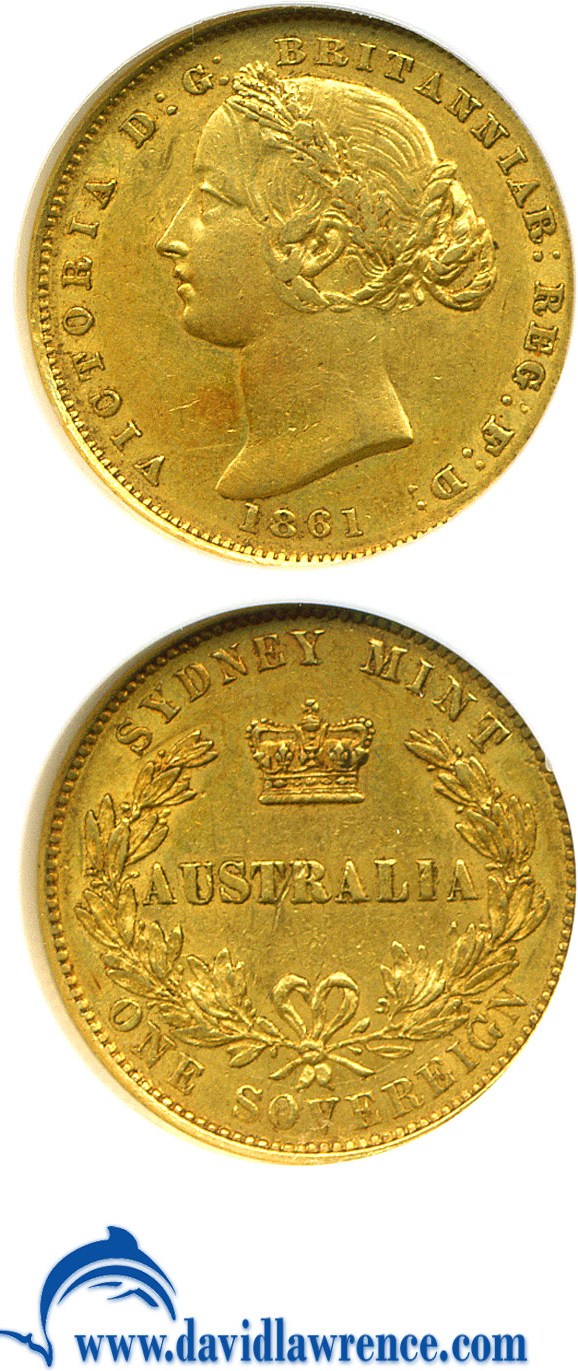 image for: Australia: 1861 Sov Sydney Mint NGC AU53 
