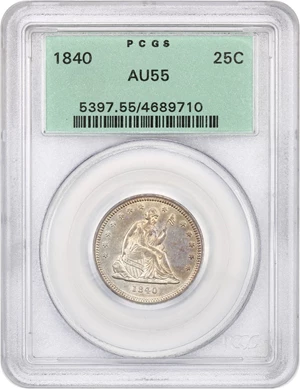 image for: 1840 25c PCGS AU55 (Drapery, OGH)