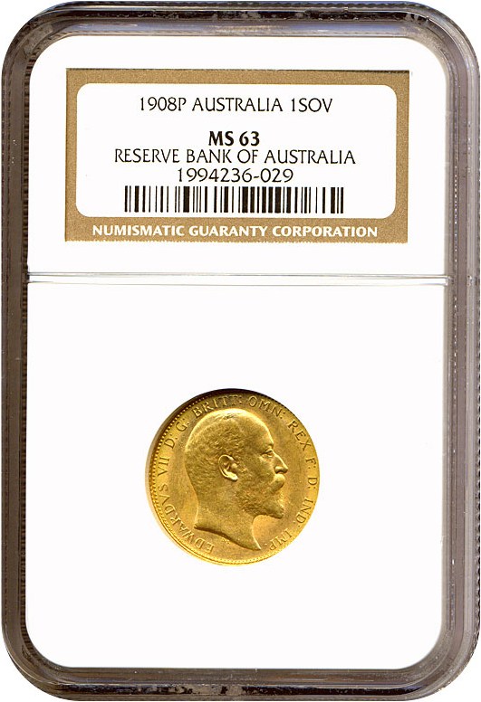 image for: Australia: 1908-P Sov (KM-15) NGC MS63 