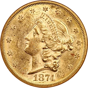 image for: 1874-S $20 NGC/CAC MS60 (OH)