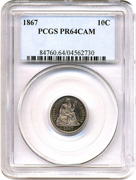 image for: 1867 10c  PCGS Proof 64 Cameo