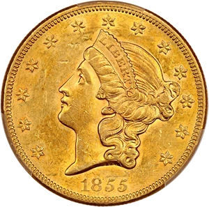 image for: 1855 $20 PCGS/CAC AU58