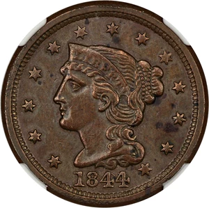 image for: 1844/INV 184 1c NGC AU55 BN (N-2)