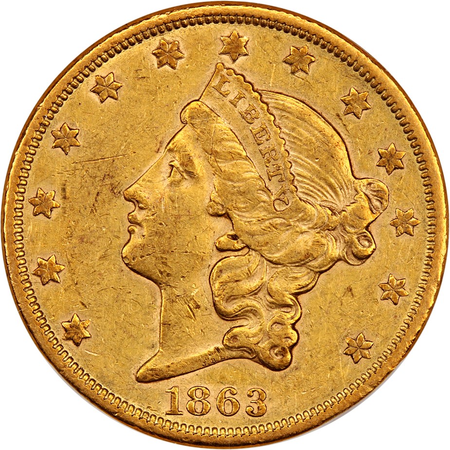 image for: 1863-S $20 NGC XF45