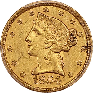 image for: 1854-C $5 PCGS AU53