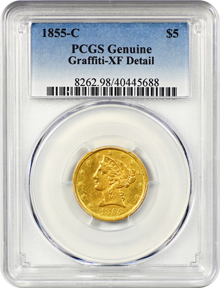image for: 1855-C $5 PCGS XF Details (Graffiti)