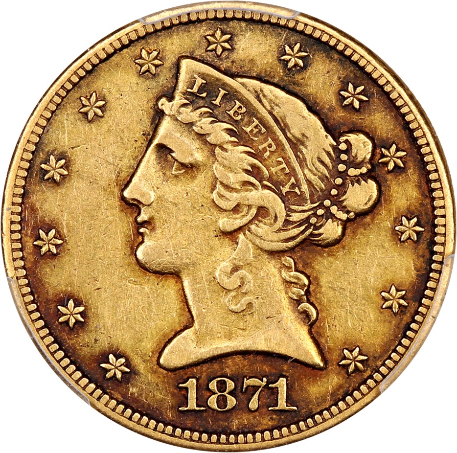 image for: 1871-CC $5 PCGS VF35