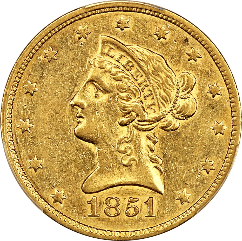 image for: 1851 $10 PCGS AU53