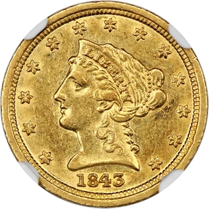 image for: 1843-D $2 1/2 NGC AU58 (Small D)