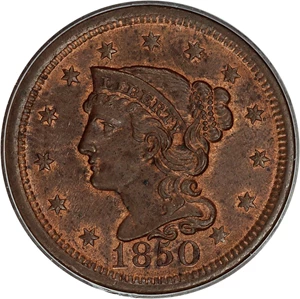 image for: 1850 1c PCGS MS64 RB