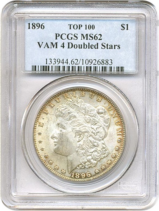 image for: Top 100 VAM: 1896 $1 VAM 4  Doubled Stars PCGS MS62