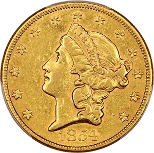 image for: 1854 $20 PCGS/CAC AU50 (Large Date)