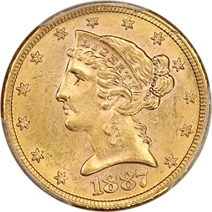 image for: 1887-S $5 PCGS MS61