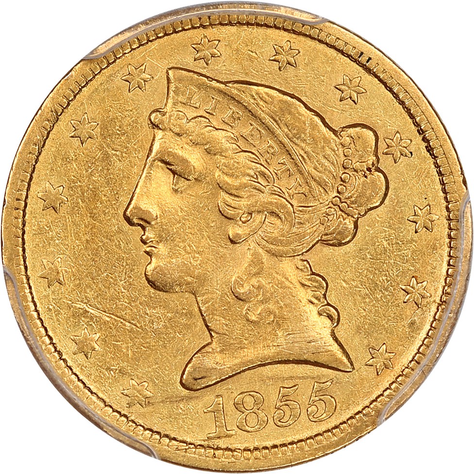 image for: 1855-C $5 PCGS XF Details (Graffiti)