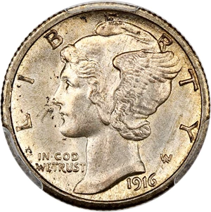 image for: 1916-S Mercury 10c PCGS MS64 FB