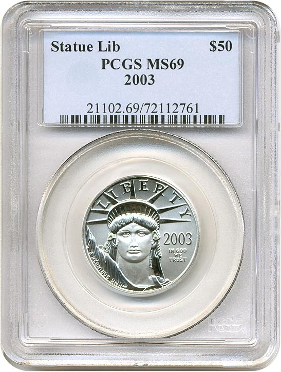 image for: 2003 $50 Platinum Eagle PCGS MS69 