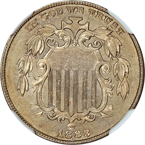 image for: 1883/2 Shield 5c NGC MS60 (FS-303)