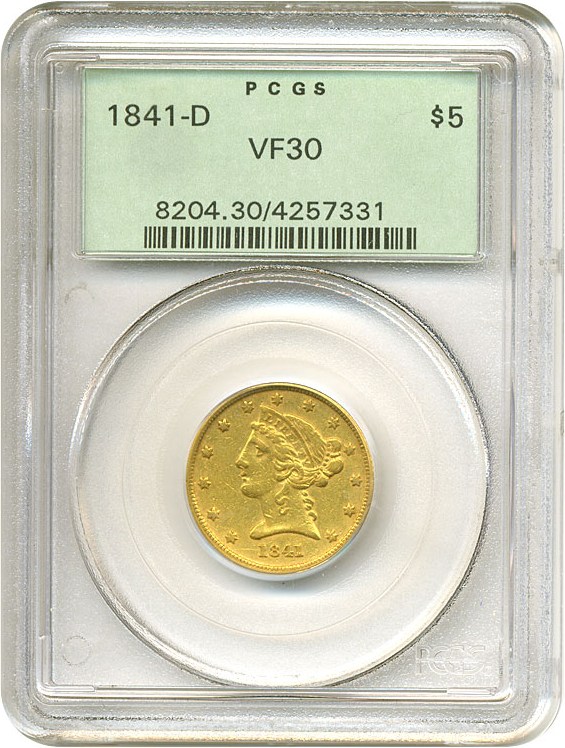 image for: 1841-D $5  PCGS VF30
