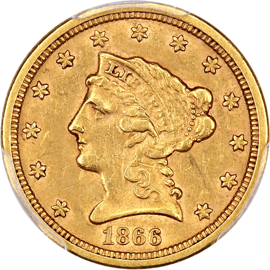 image for: 1866-S $2 1/2 PCGS AU50