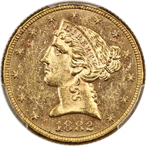 image for: 1882 $5 PCGS MS62 PL