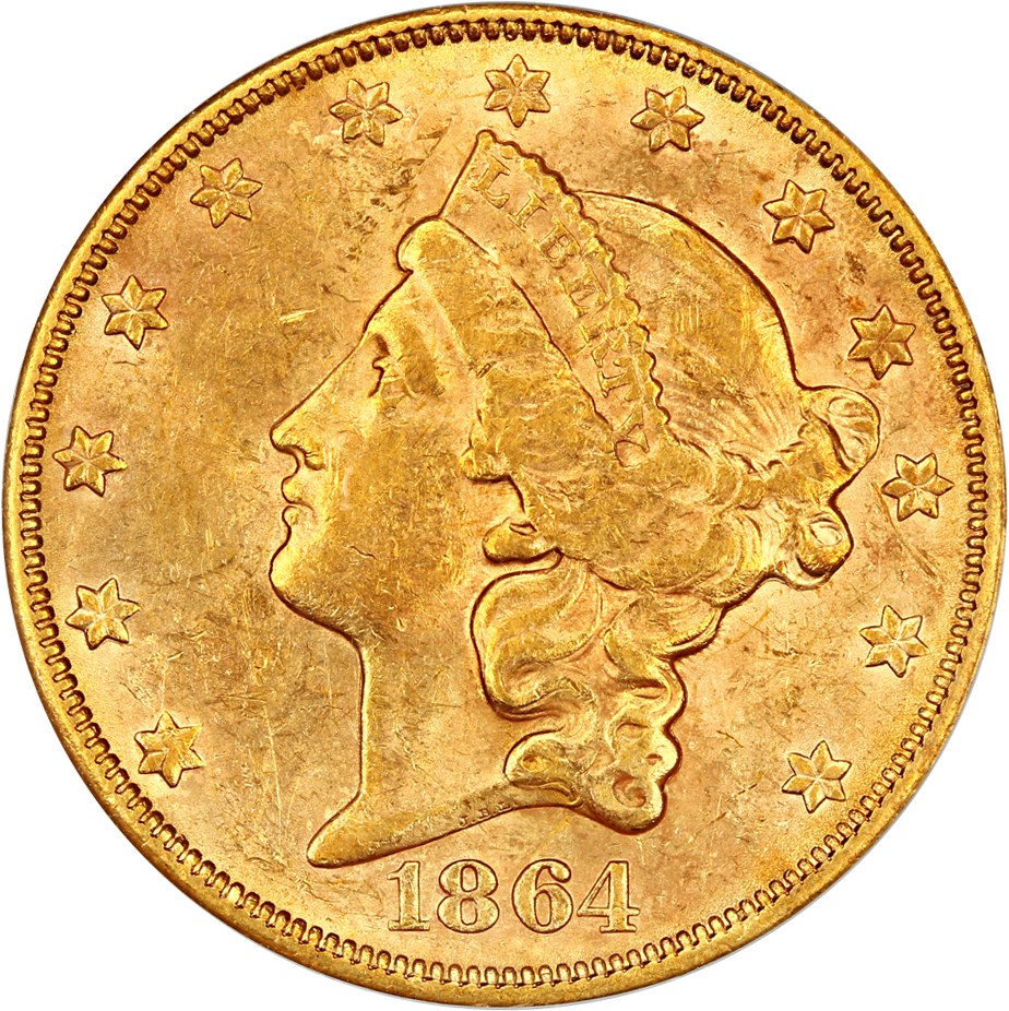 image for: Brother Jonathan: 1864-S $20 PCGS AU58