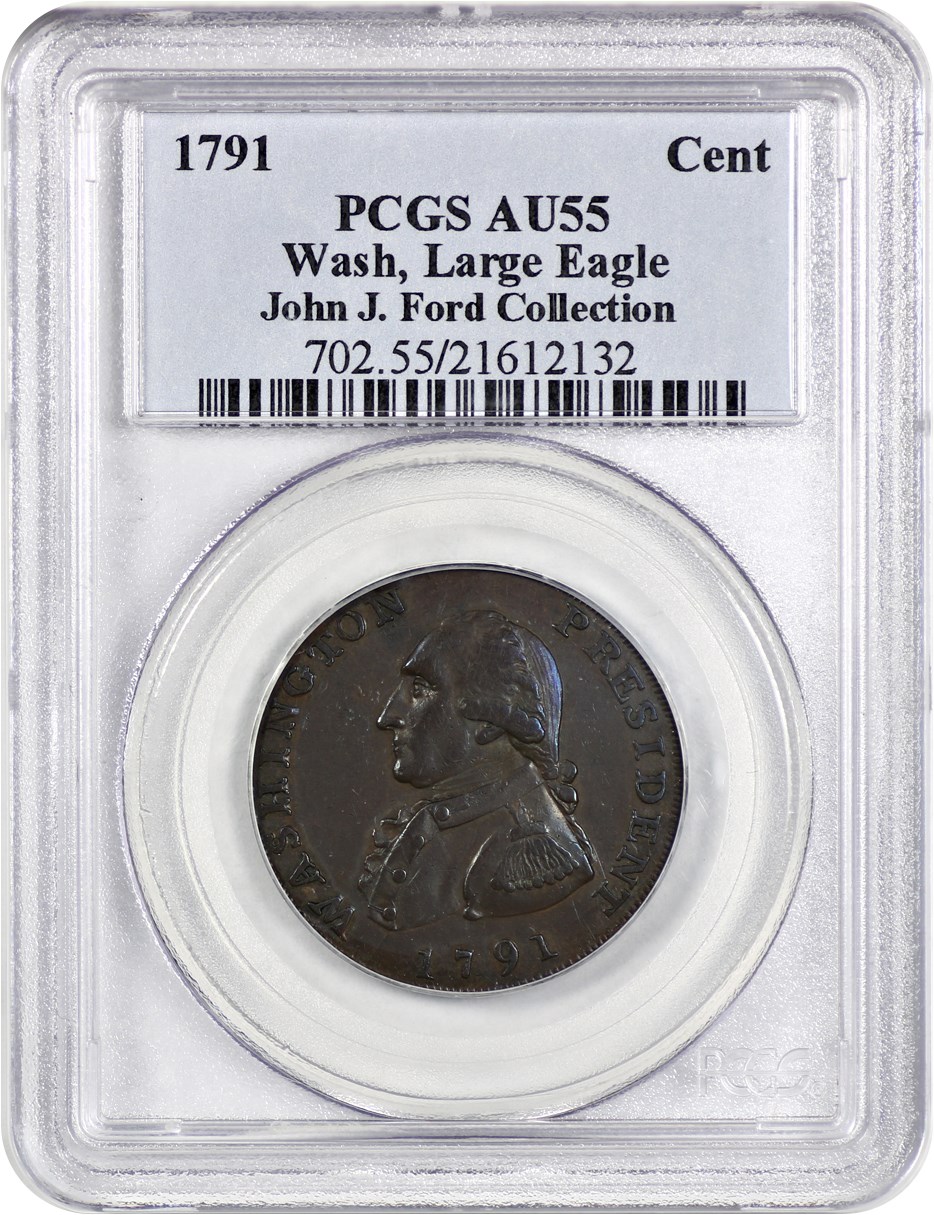 image for: 1791 Washington 1c PCGS AU55 (Large Eagle) ex: John J. Ford Collection