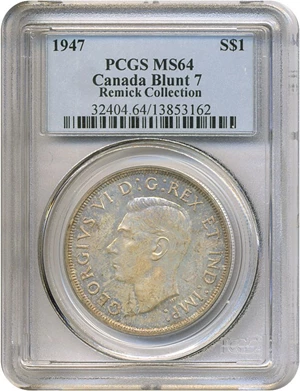 image for: Canada: 1947 $1 Blunt 7 PCGS MS64 ex: Remick Collection