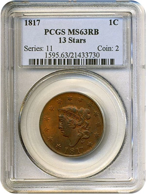 image for: 1817 1c 13 Stars PCGS MS63 RB