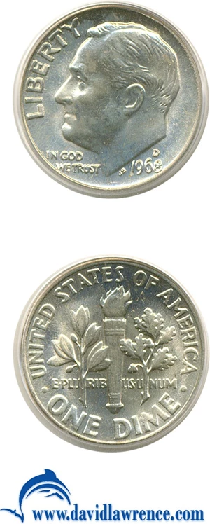 image for: 1968-D 10c PCGS MS67