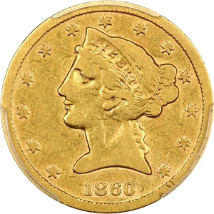 image for: 1860-S $5 PCGS VF20