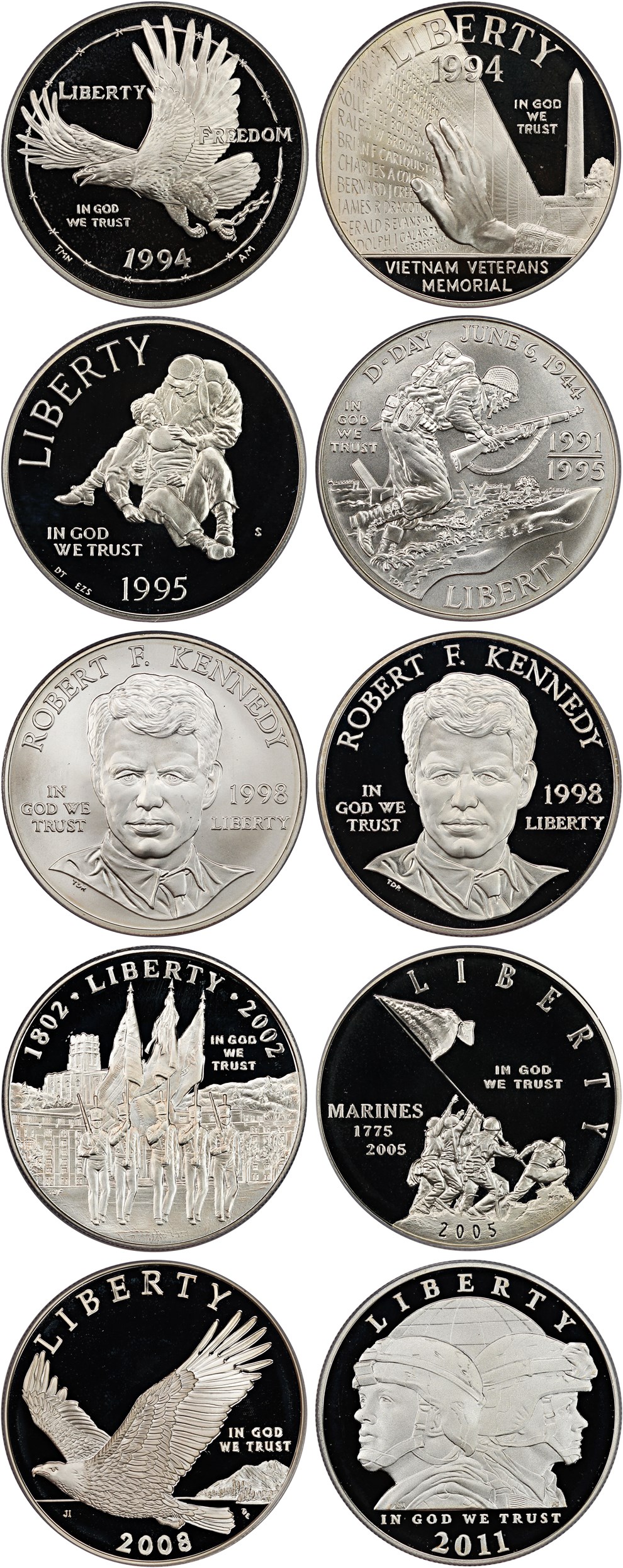 image for: Collector Lot: Military History Modern Commem $1 PCGS MS/PR 69 (10 coins)