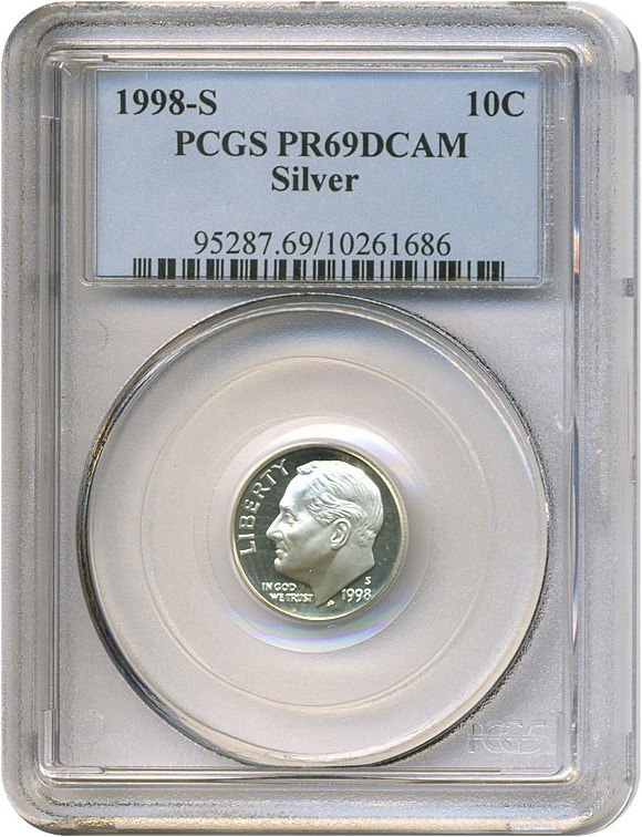 image for: 1998-S 10c Silver PCGS Proof 69 DCameo