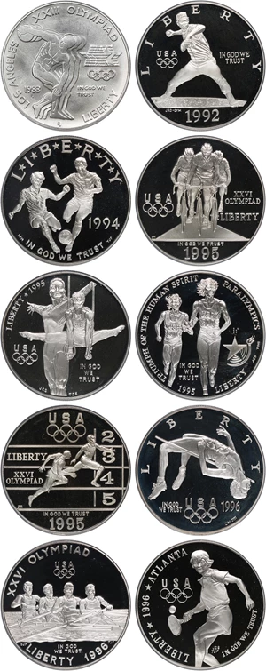 image for: Collector Lot: International Sport Modern Commem $1 PCGS MS/PR 69 (10 coins)