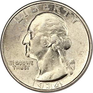 image for: 1934 25c PCGS AU50 (Doubled Die, OGH)