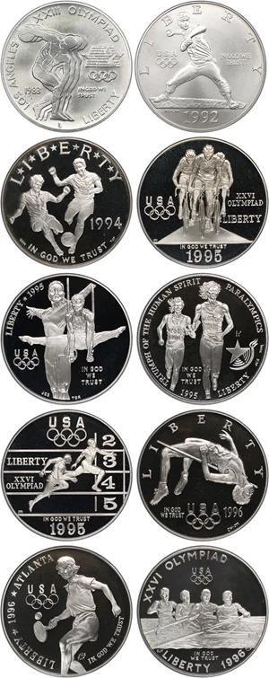 image for: Collector Lot: International Sport Modern Commem $1 PCGS MS/PR 69 (10 coins)