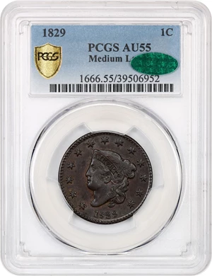 image for: 1829 1c PCGS/CAC AU55 (Medium Letters)