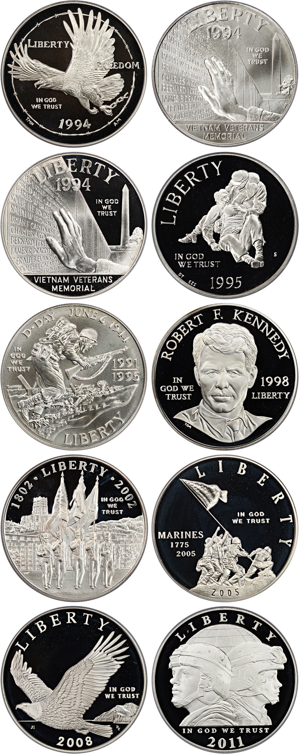 image for: Collector Lot: Military History Modern Commem $1 PCGS MS/PR 69 (10 coins)