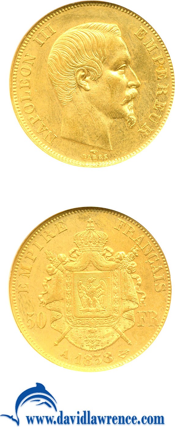 image for: France: 1858-A 50 Fr  NGC AU58 (KM-785.1)