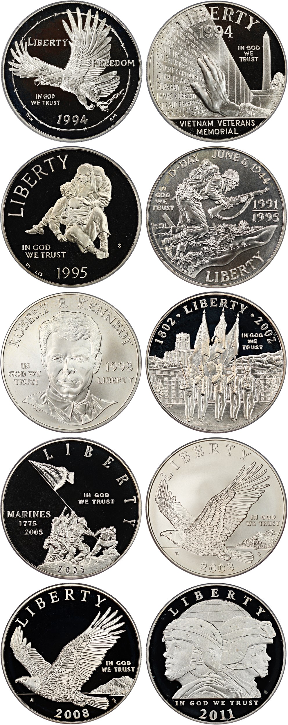 image for: Collector Lot: Military History Modern Commem $1 PCGS MS/PR 69 (10 coins)