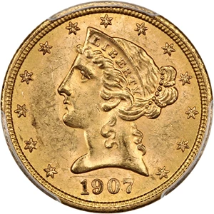 image for: 1907 $5 PCGS/CAC MS64